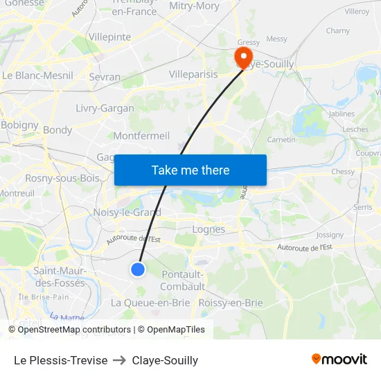 Le Plessis-Trevise to Claye-Souilly map
