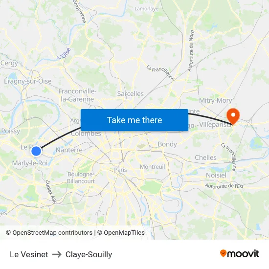 Le Vesinet to Claye-Souilly map