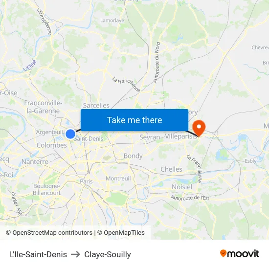 L'Ile-Saint-Denis to Claye-Souilly map
