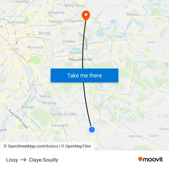 Lissy to Claye-Souilly map