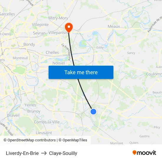 Liverdy-En-Brie to Claye-Souilly map