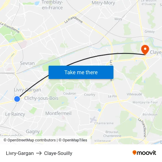 Livry-Gargan to Claye-Souilly map