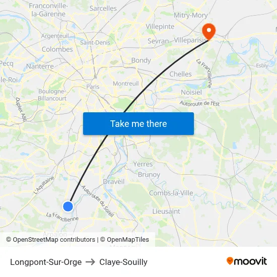 Longpont-Sur-Orge to Claye-Souilly map