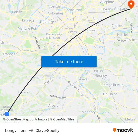 Longvilliers to Claye-Souilly map