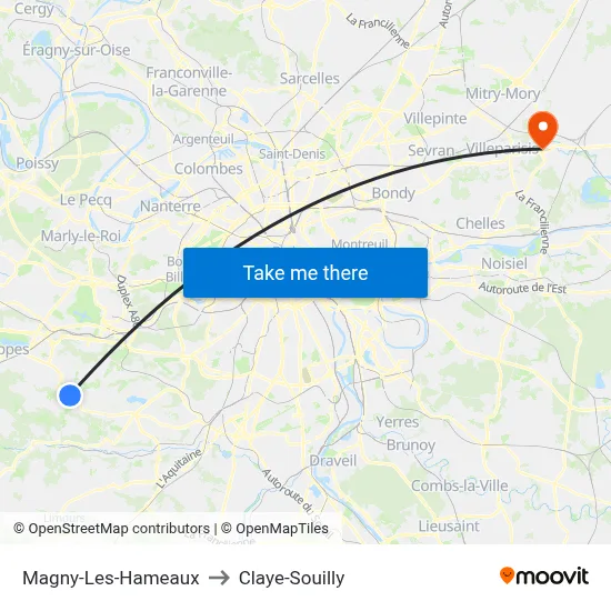 Magny-Les-Hameaux to Claye-Souilly map
