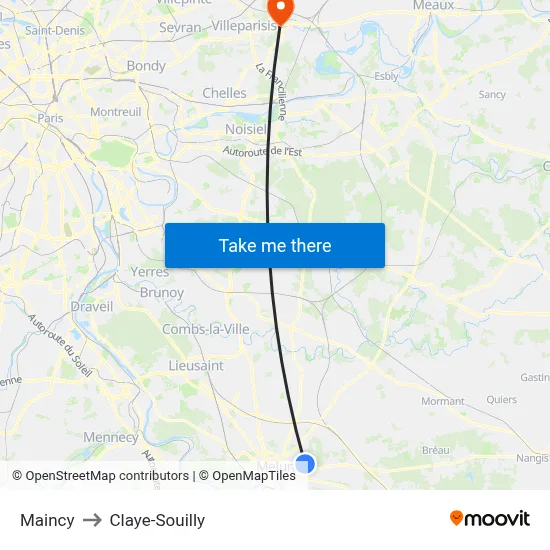 Maincy to Claye-Souilly map