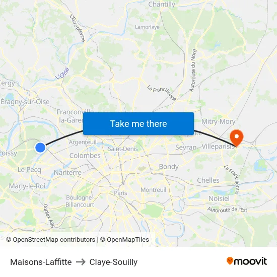 Maisons-Laffitte to Claye-Souilly map