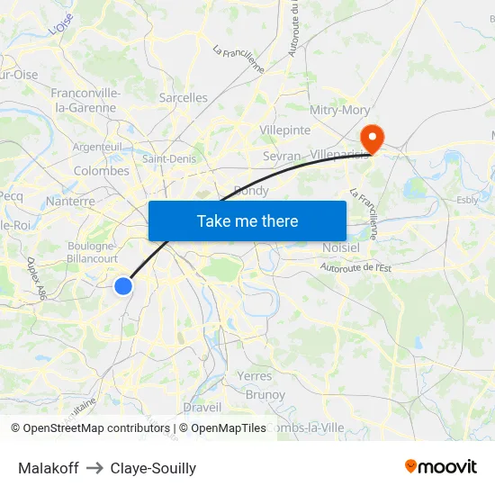 Malakoff to Claye-Souilly map