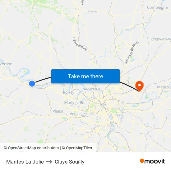 Mantes-La-Jolie to Claye-Souilly map