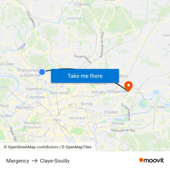 Margency to Claye-Souilly map