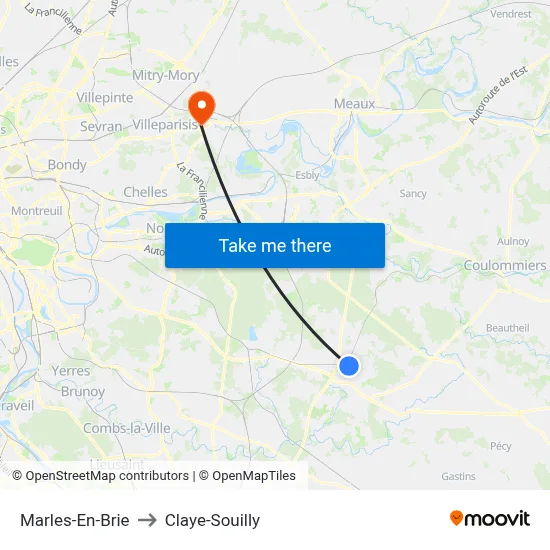 Marles-En-Brie to Claye-Souilly map