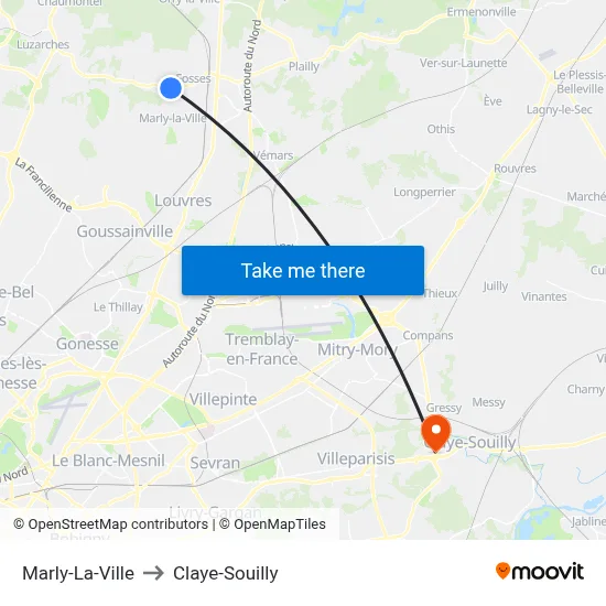 Marly-La-Ville to Claye-Souilly map