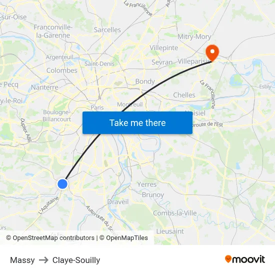 Massy to Claye-Souilly map