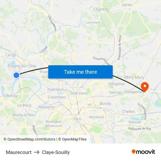 Maurecourt to Claye-Souilly map