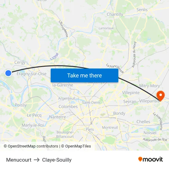 Menucourt to Claye-Souilly map