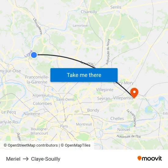 Meriel to Claye-Souilly map