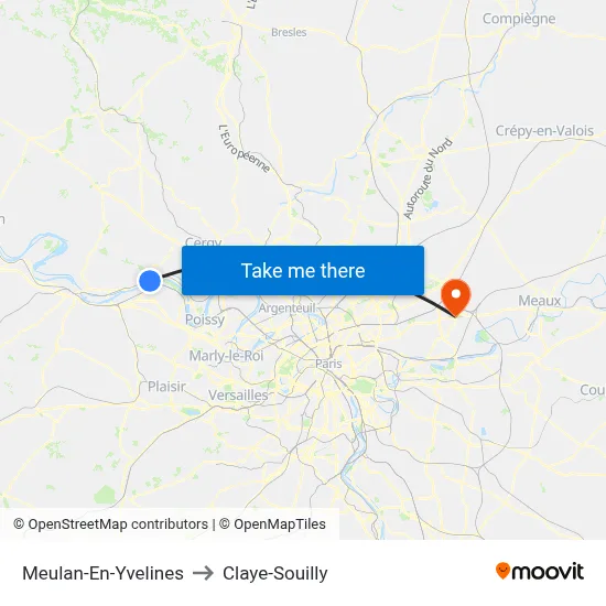 Meulan-En-Yvelines to Claye-Souilly map