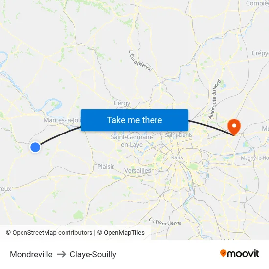 Mondreville to Claye-Souilly map