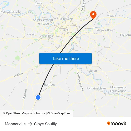 Monnerville to Claye-Souilly map