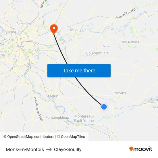 Mons-En-Montois to Claye-Souilly map