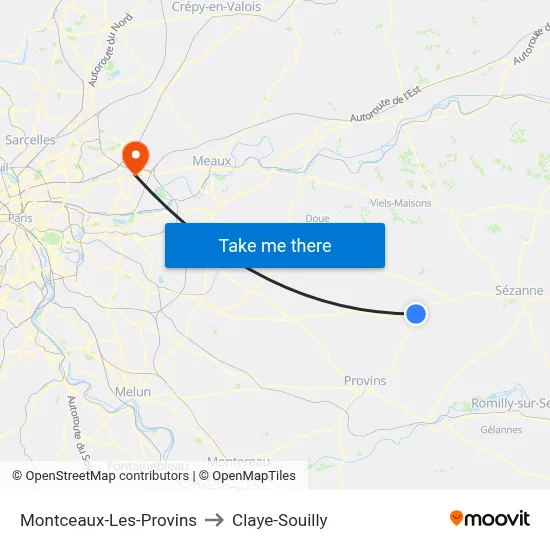 Montceaux-Les-Provins to Claye-Souilly map