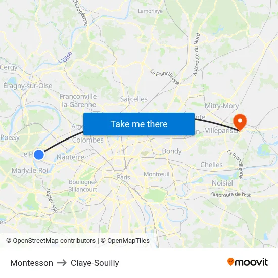 Montesson to Claye-Souilly map