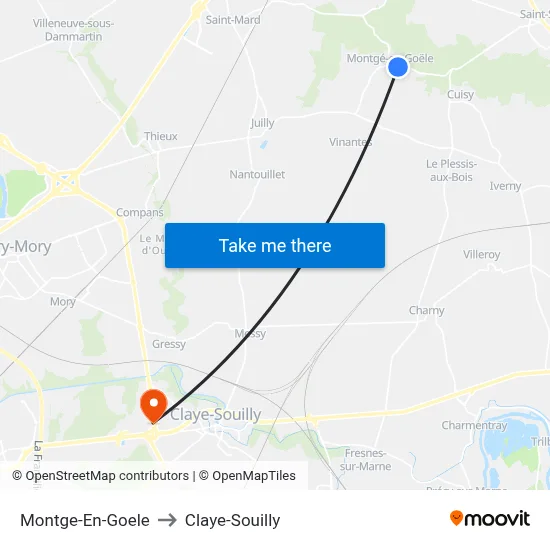 Montge-En-Goele to Claye-Souilly map