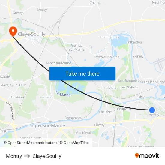 Montry to Claye-Souilly map