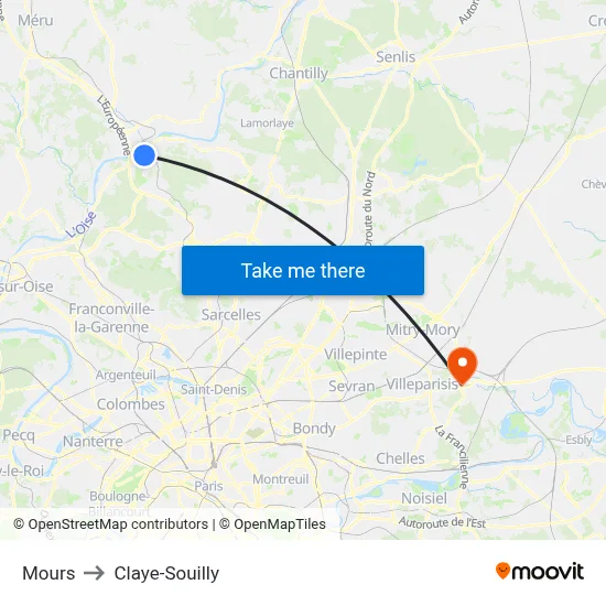 Mours to Claye-Souilly map