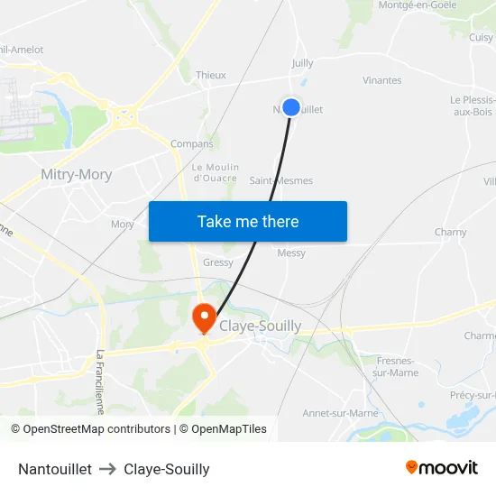 Nantouillet to Claye-Souilly map