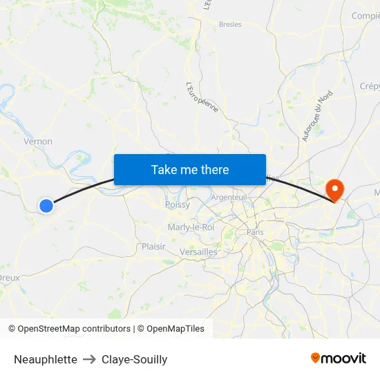 Neauphlette to Claye-Souilly map