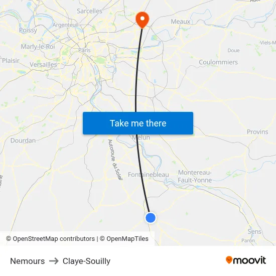 Nemours to Claye-Souilly map