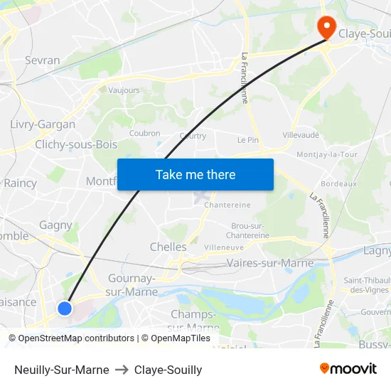 Neuilly-Sur-Marne to Claye-Souilly map