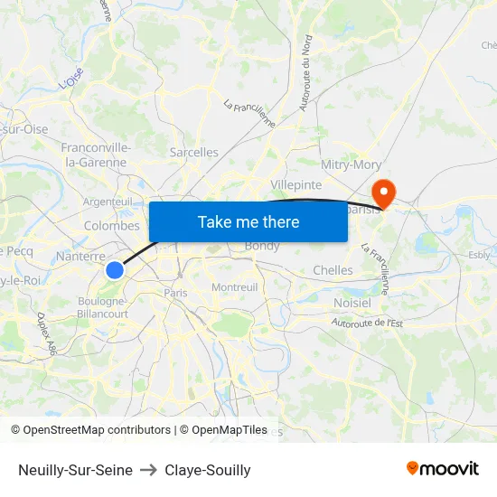 Neuilly-Sur-Seine to Claye-Souilly map