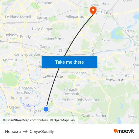 Noiseau to Claye-Souilly map