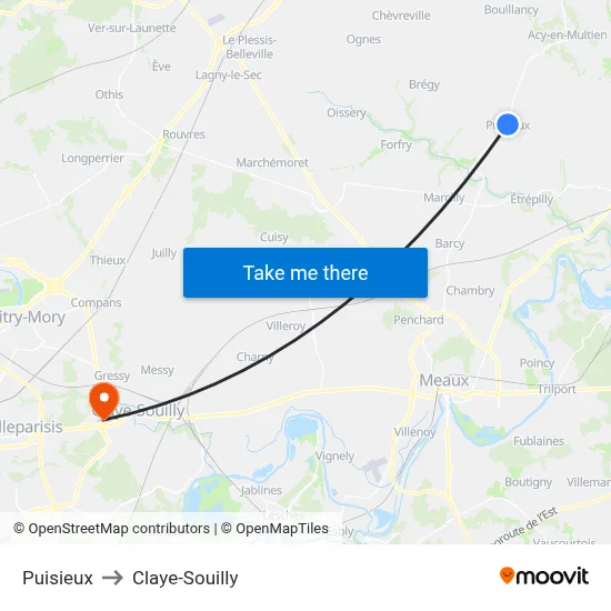 Puisieux to Claye-Souilly map