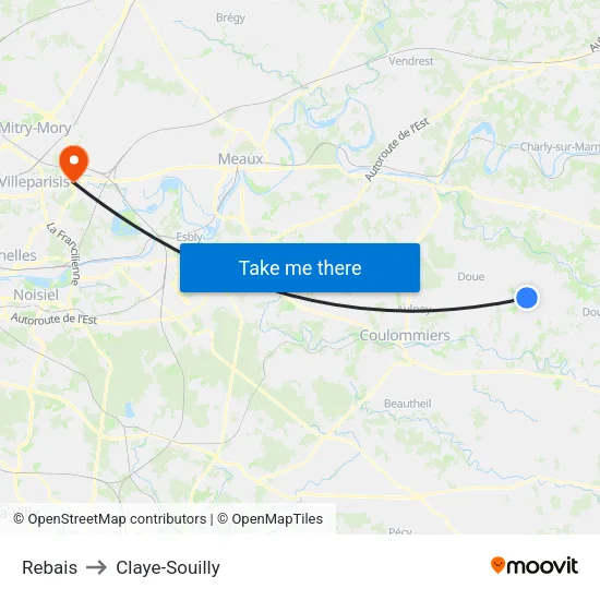 Rebais to Claye-Souilly map