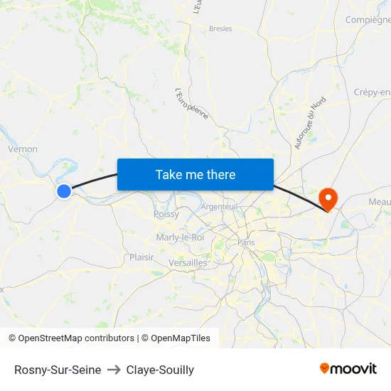 Rosny-Sur-Seine to Claye-Souilly map