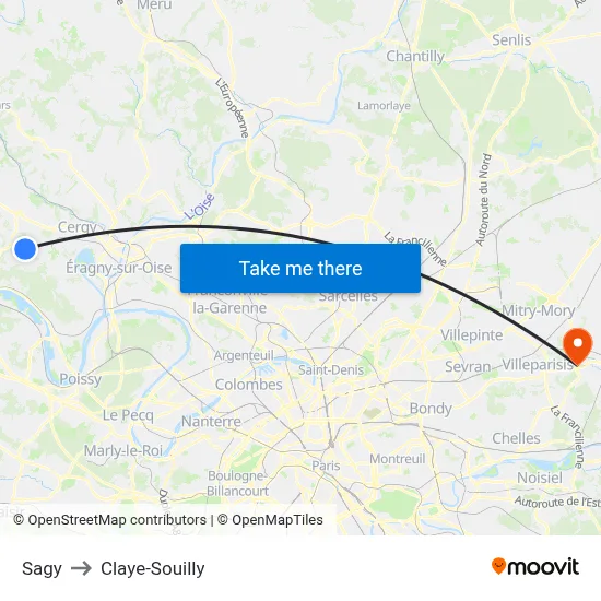 Sagy to Claye-Souilly map