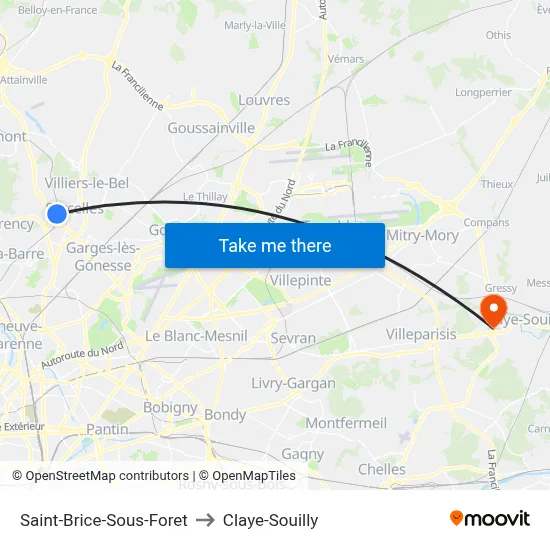 Saint-Brice-Sous-Foret to Claye-Souilly map