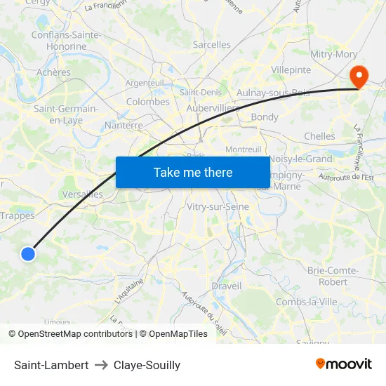 Saint-Lambert to Claye-Souilly map