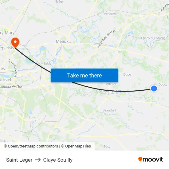 Saint-Leger to Claye-Souilly map