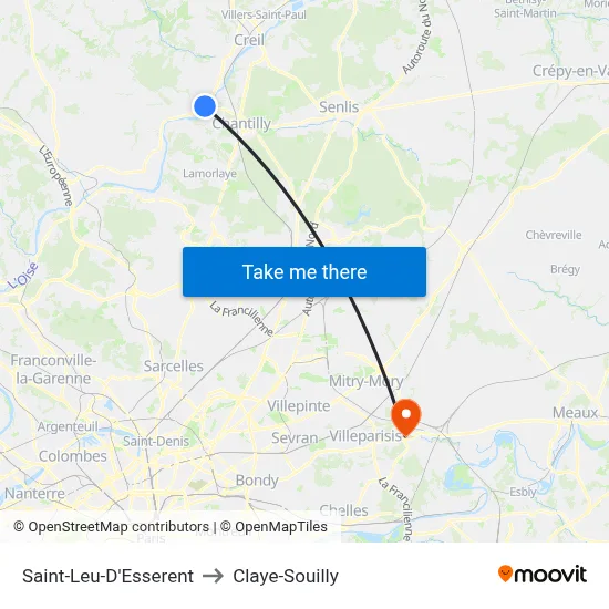 Saint-Leu-D'Esserent to Claye-Souilly map