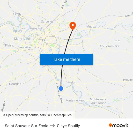 Saint-Sauveur-Sur-Ecole to Claye-Souilly map
