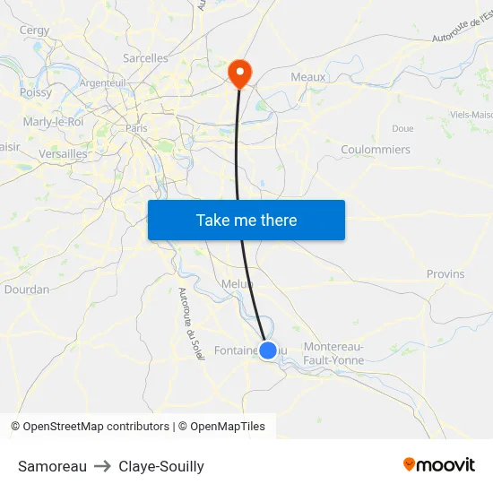 Samoreau to Claye-Souilly map