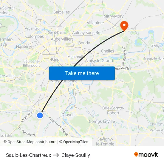 Saulx-Les-Chartreux to Claye-Souilly map