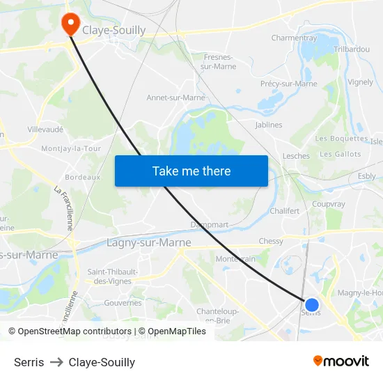 Serris to Claye-Souilly map