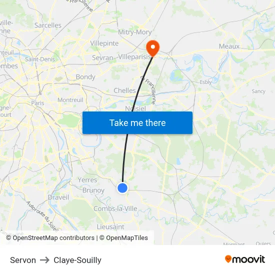 Servon to Claye-Souilly map