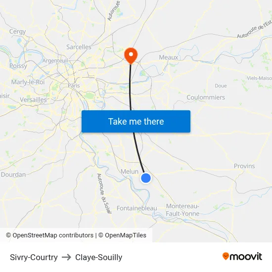 Sivry-Courtry to Claye-Souilly map