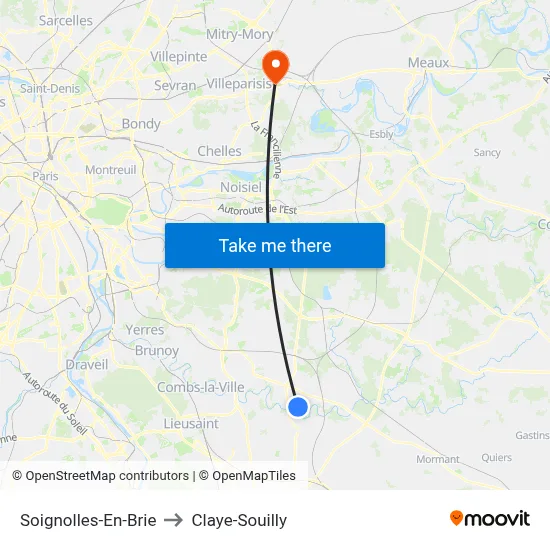 Soignolles-En-Brie to Claye-Souilly map